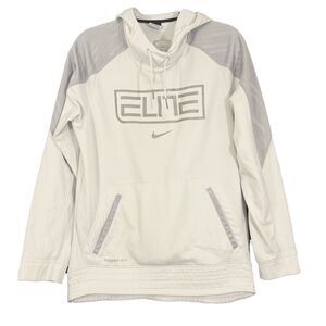 NIKE Elite Therma-FIT Basketball Hoodie S White Gray Elite Logo Kangaroo EUC B86